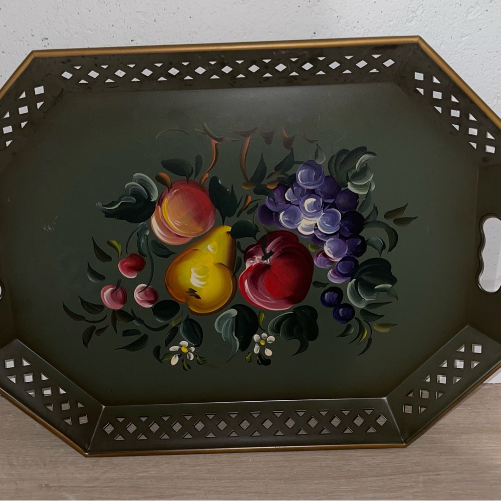 Decorative Metal Tray with Fruit Design